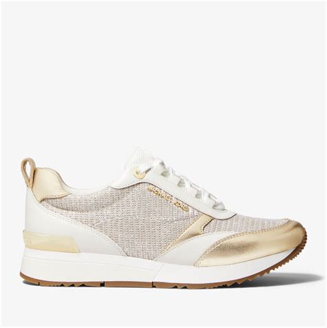 michael michael kors allie leather and chain mesh trainer|allie stride leather trainer.